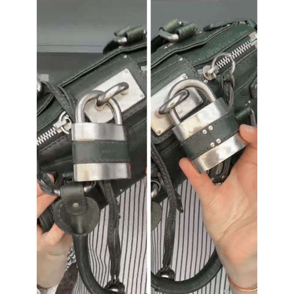 CHLOE Paddington Bag Small Green Silver Satchel Tote Phoebe Philo Y2K - Picture 10 of 14